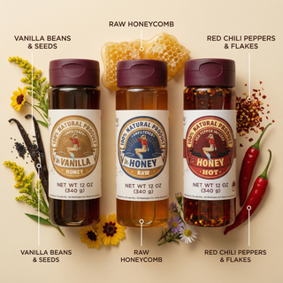 Honey Trio 3-Pack Gift Set - Raw, Hot & Vanilla Honey | Small Batch Farm Grown | Lady May