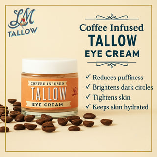 Deluxe Tallow Skincare Gift Set - 6-Piece Grass-Fed Bundle with Candle & Soaps coffee infused tallow eye cream jar reduces puffiness