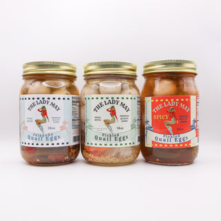 The Ultimate Pickled Quail Egg Trio, Small Batch Goods by The Lady May