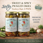 Lady May Sweet & Spicy Pickled Okra – 2 Pack (24oz Jars) – Southern Style Whole Okra with Jalapeno & Garlic