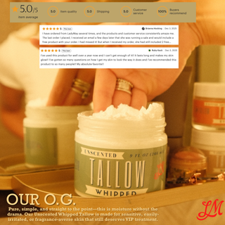 Unscented Whipped Tallow – All-Natural Moisturizer | Pure Beef Tallow Cream for Face & Body |Lady May Handmade, Preservative-Free Skincare - Lady May Tallow