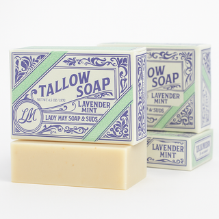 Pure Beef Tallow Soap Bar 3 Pack - Natural Handmade Soap for Face Body & Shaving - Lavender Mint or Unscented - Moisturizing Sensitive Skin Soap - Chemical Free - Lady May Tallow