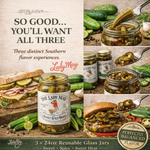 Lady May Pickle Trio Gift Set – 3 Pack (24oz Jars) – Bread & Butter Pickles, Spicy Pickled Okra & Candied Jalapenos
