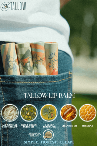 Tallow Lip Balm - CHOOSE A FLAVOR - Natural Beef Tallow Lip Moisturizer with Beeswax & Jojoba Oil lip balms in denim pocket