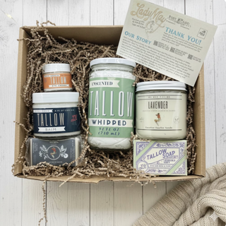 Deluxe Tallow Skincare Gift Set - 6-Piece Grass-Fed Bundle with Candle & Soaps