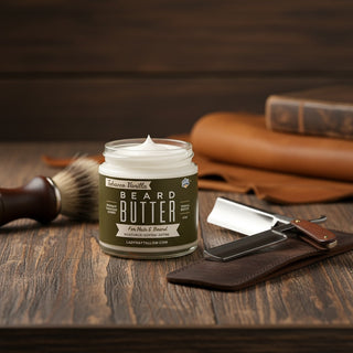 Tallow Man Tobacco Vanilla Beard + Body Butter | Men's Grooming | Grass-Fed Tallow | 9oz. jar with shaving brush and straight razor
