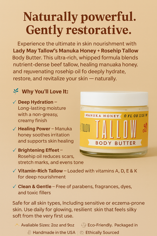 Manuka Honey + Rosehip Tallow Body Butter – Deeply Nourishing & Repairing Natural Skincare