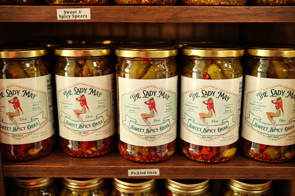 May's Market shelves stocked with Lady May preserves, fruit butters and pantry goods