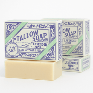 Pure Beef Tallow Soap Bar 3 Pack - Natural Handmade Soap for Face Body & Shaving - Lavender Mint or Unscented - Moisturizing Sensitive Skin Soap - Chemical Free - Lady May Tallow