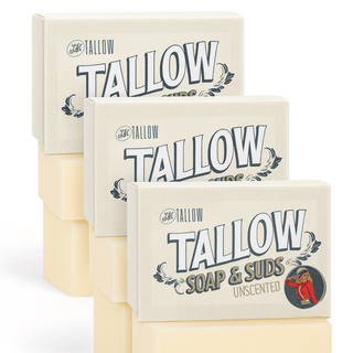 Pure Beef Tallow Soap Bar 3 Pack - Natural Handmade Soap for Face Body & Shaving - Lavender Mint or Unscented - Moisturizing Sensitive Skin Soap - Chemical Free - Lady May Tallow