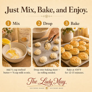 The Lady May Buttermilk Biscuit Mix – how to make: mix, drop and bake biscuits in 3 easy steps