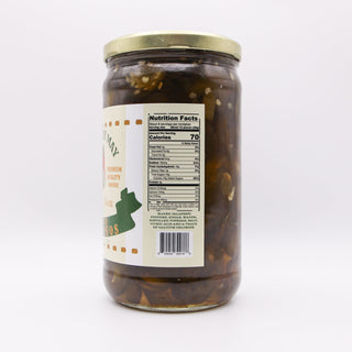 The Lady May candied jalapenos jar with sliced jalapeno peppers, a gourmet traditional farm-to-table Southern pickled topping for charcuterie boards and gifts
