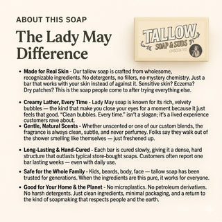 Pure Beef Tallow Soap Bar 3 Pack - Natural Handmade Soap for Face Body & Shaving - Lavender Mint or Unscented - Moisturizing Sensitive Skin Soap - Chemical Free - Lady May Tallow