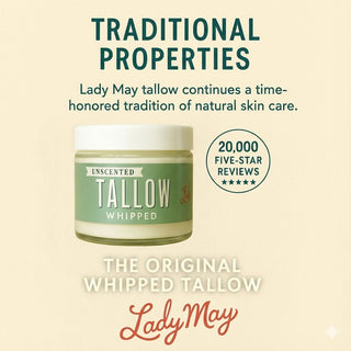 Unscented Whipped Tallow – All-Natural Moisturizer | Pure Beef Tallow Cream for Face & Body |Lady May Handmade, Preservative-Free Skincare